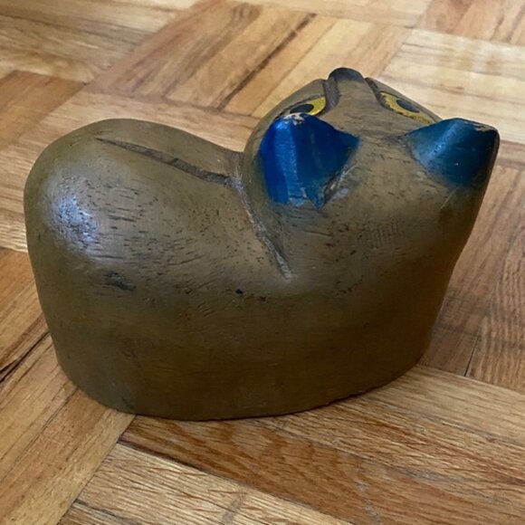 Handcrated hand carved Hand painted vintage Wooden Cat Kitty Figurine - Picture 6 of 13